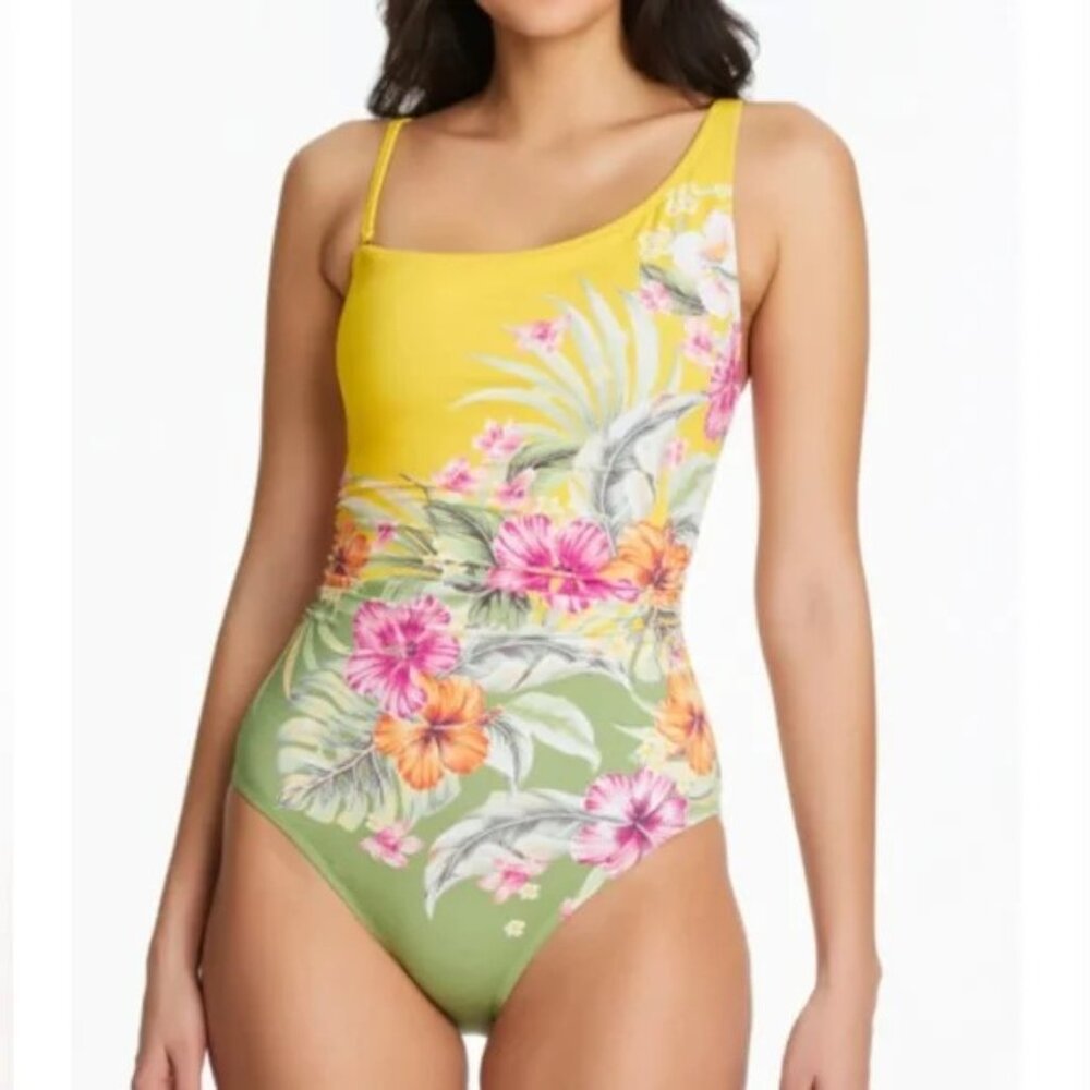 Bleu by Rod Beattie Canary Gold Paradiso One Shoulder One-Piece Size 8